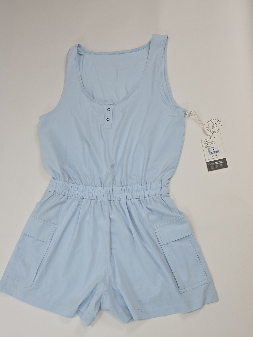 NWT Women's Vuori "Utility Romper" in Color "Light Mist". Various Sizes